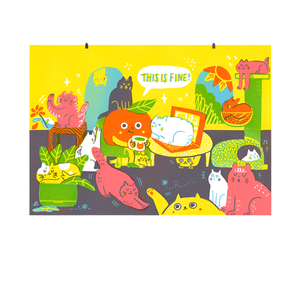 A4 Risograph: This is Fine – Cats