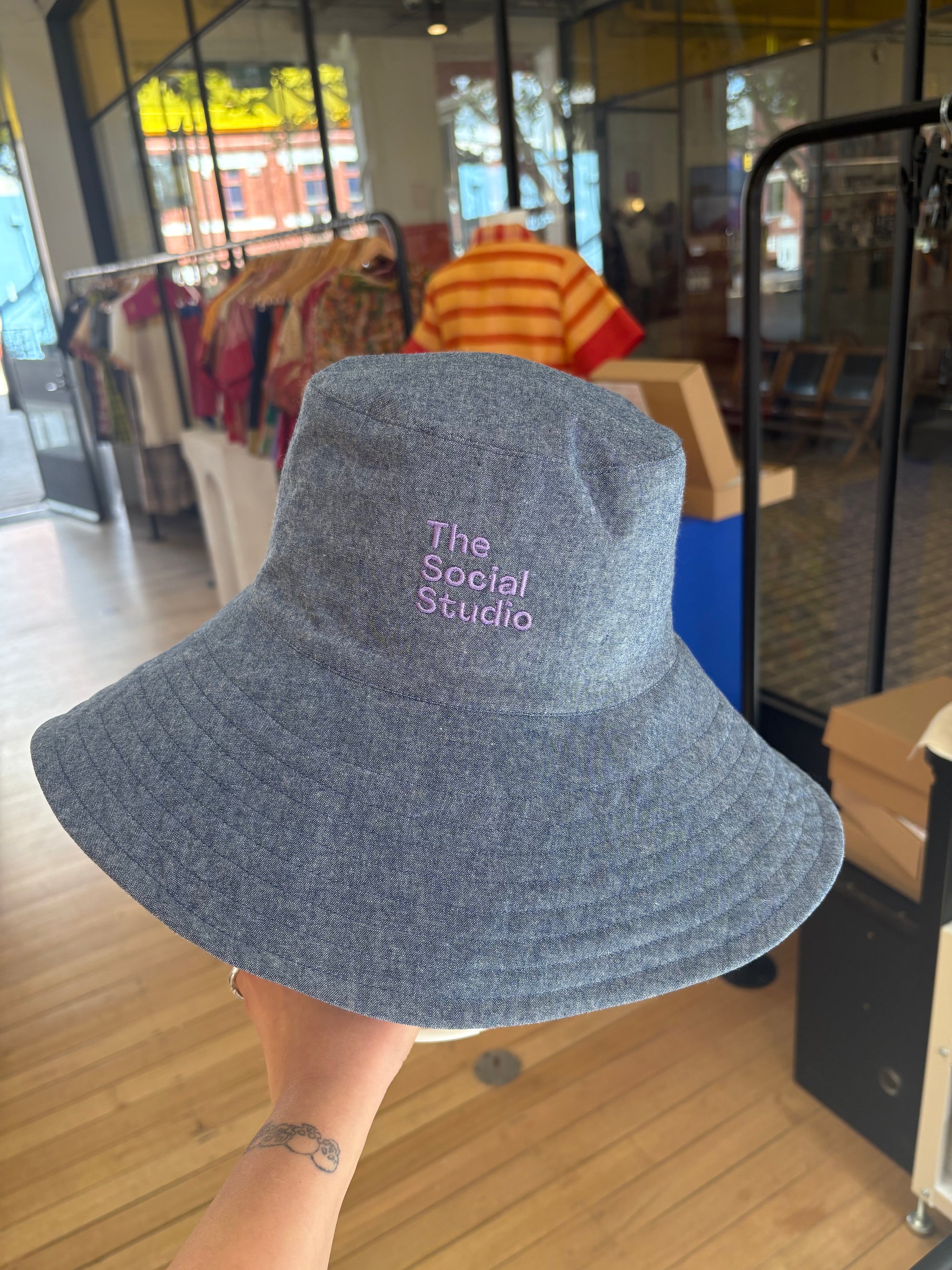 The Social Studio Embroidered Bucket Hat