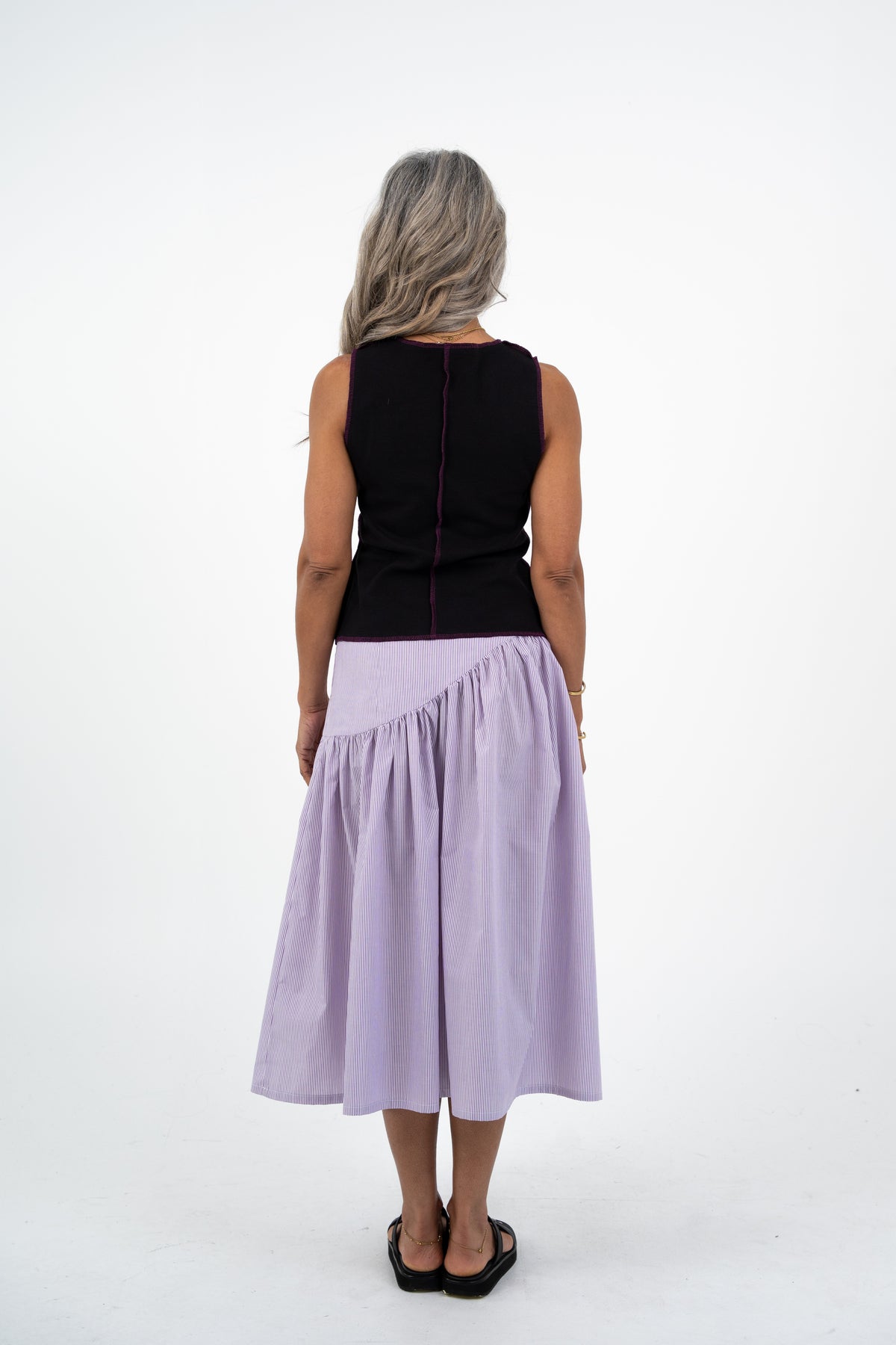 Yoke Skirt - Violet Stripe