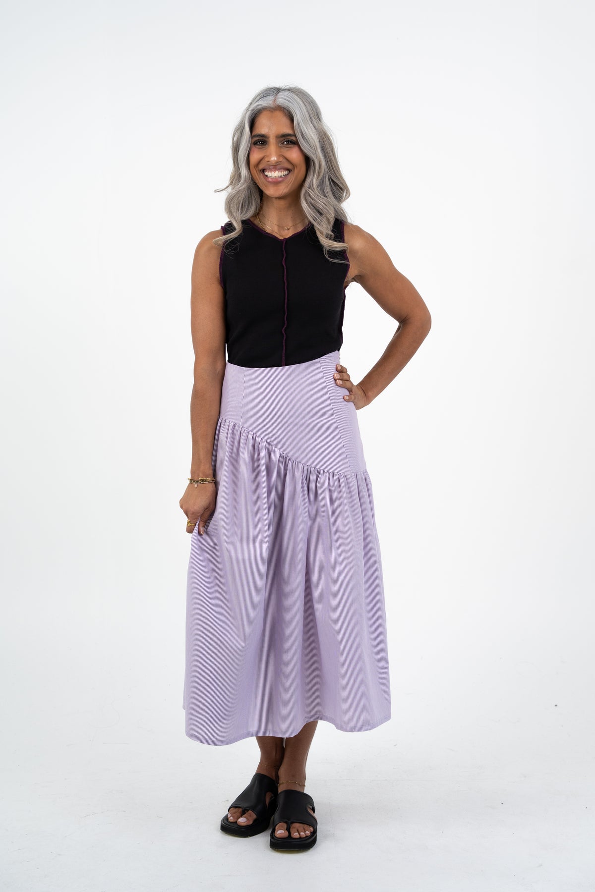 Yoke Skirt - Violet Stripe