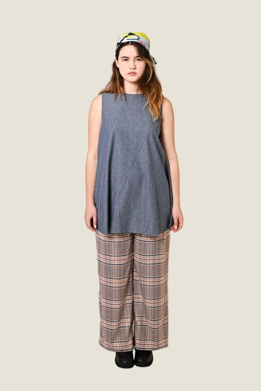 Pink Brown Check Twill Pants