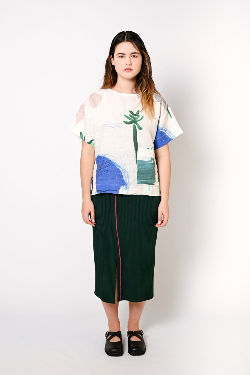 Forrest Green Ribbed Midi Skirt