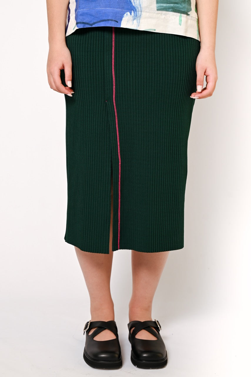 Forrest Green Ribbed Midi Skirt
