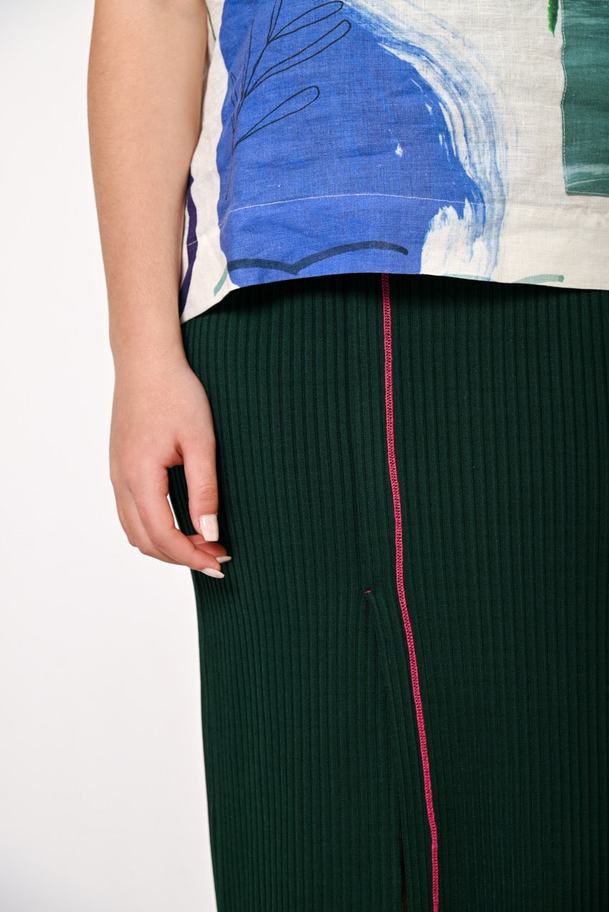 Forrest Green Ribbed Midi Skirt