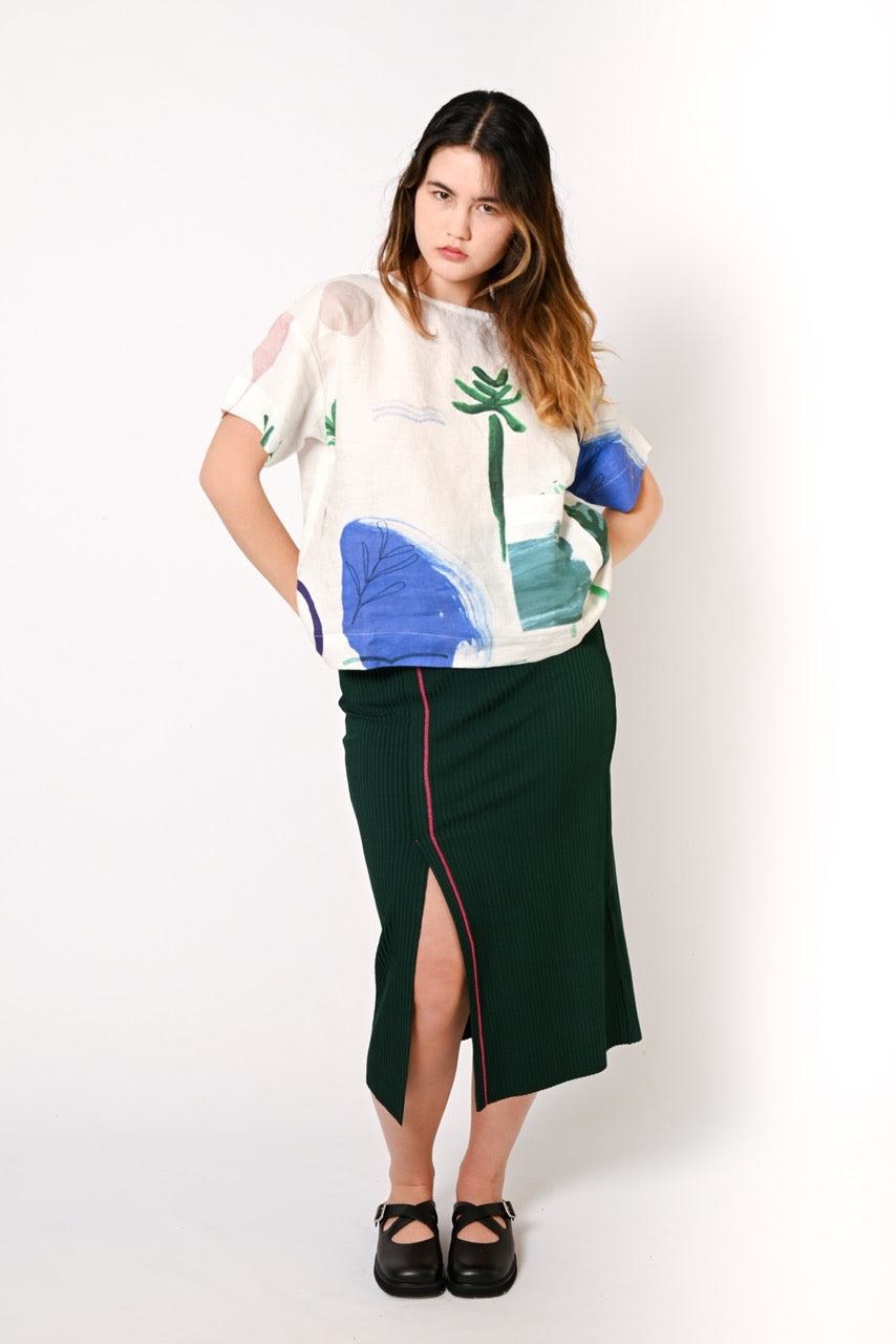 Forrest Green Ribbed Midi Skirt