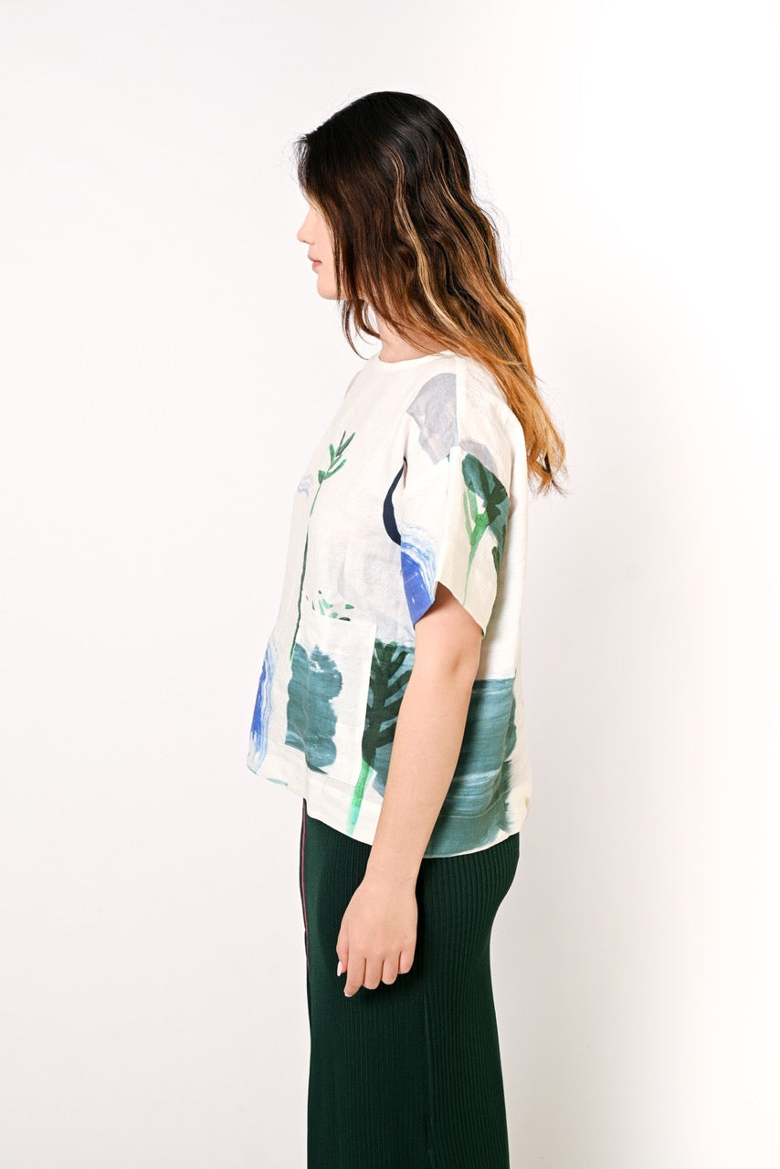 Printed linen top