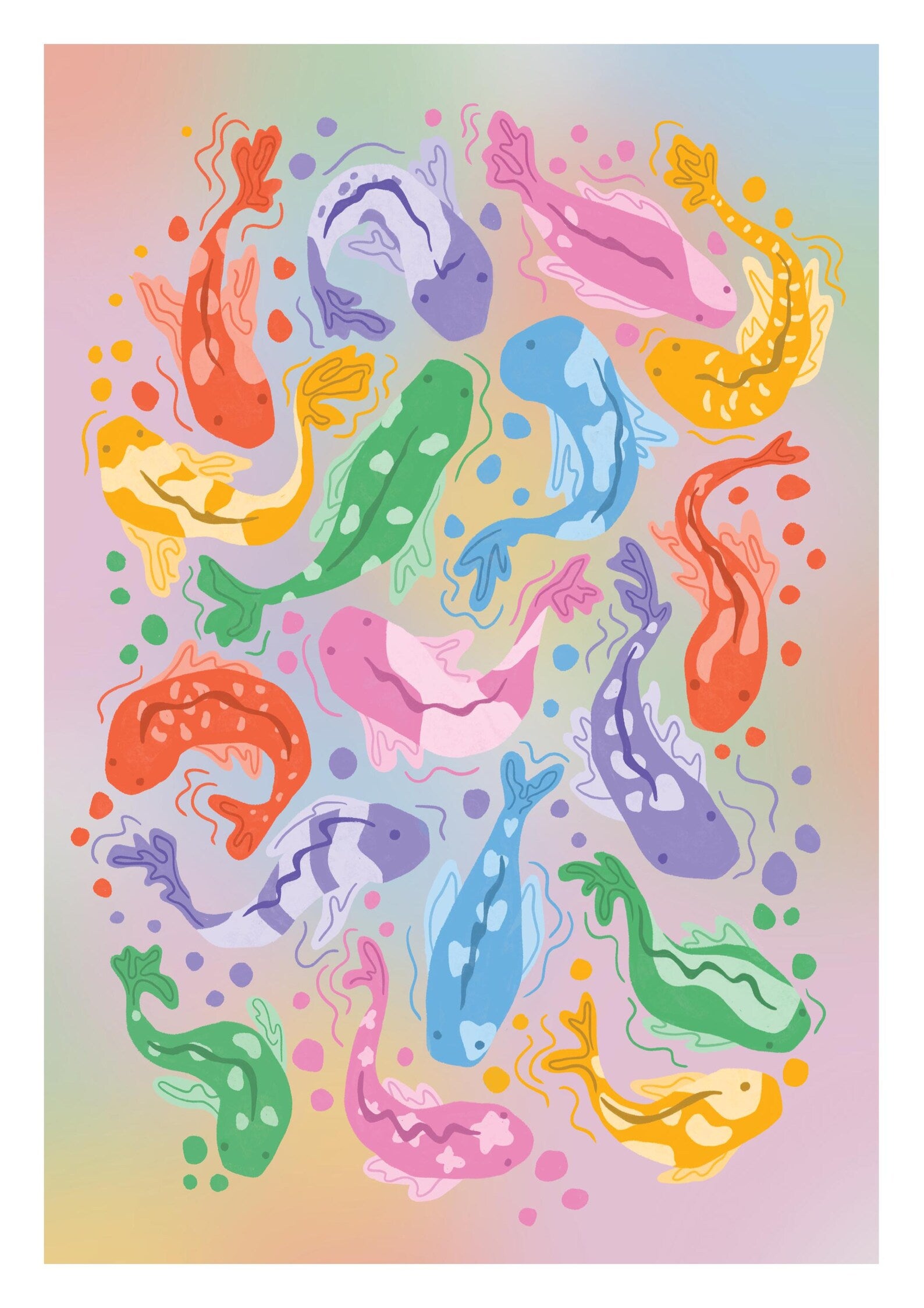 Rainbow Koi Fish Art Print A4