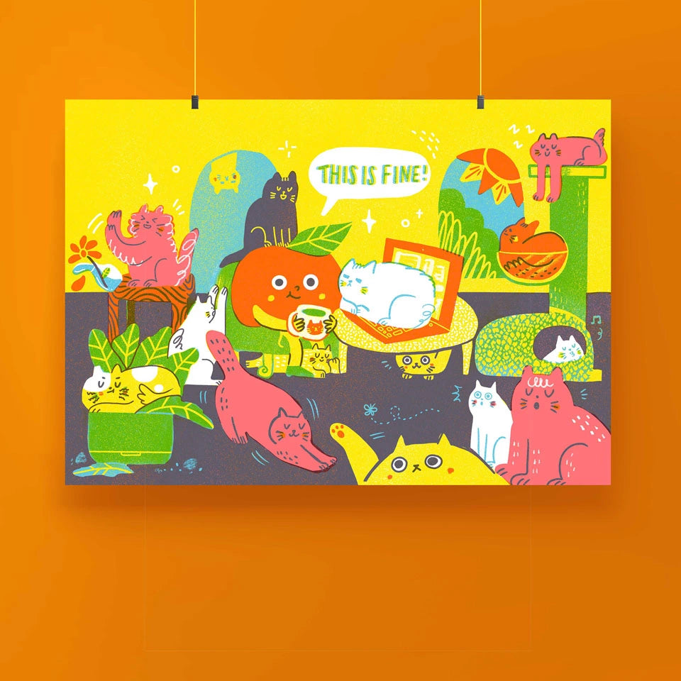 A4 Risograph: This is Fine – Cats