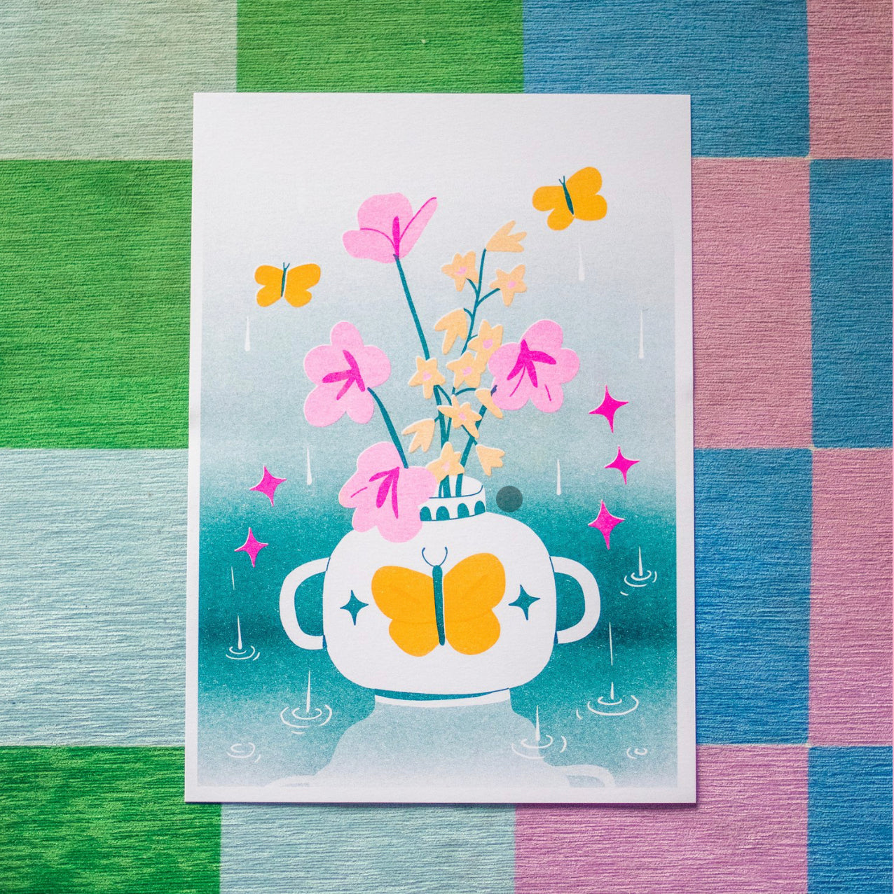 Egg Soda Studio Butterfly Vase Riso Print